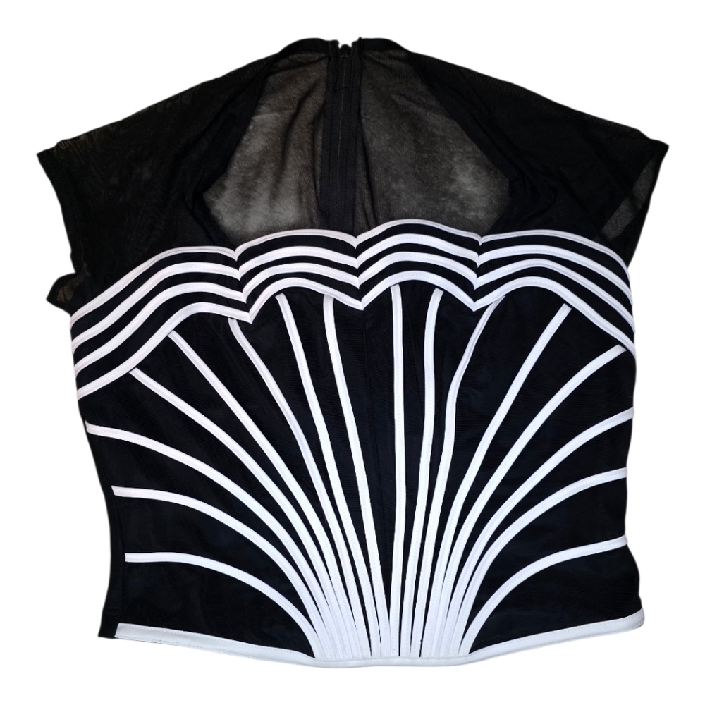 JOSEPH RIBKOFF Black White Sheer Dress‎ Shirt - Size 8